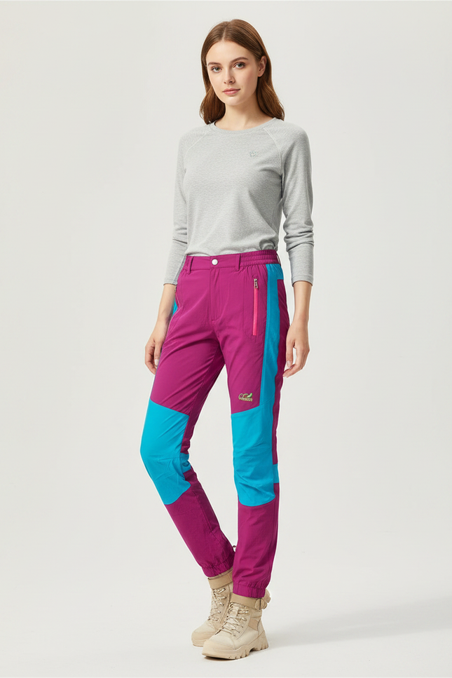 Pantalon Randonnée Femme Bicolore Séchage Rapide Extensible Léger - Rose Polyester