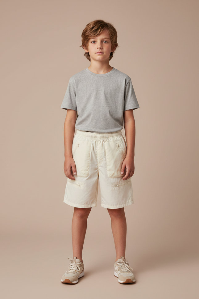 Pantalon Randonnée Beige Léger Multi-Poches Enfant - Polyester