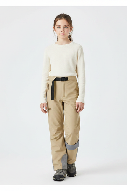Pantalon Randonnée Beige Ceinturé Imperméable Enfant Hiver - Polyester