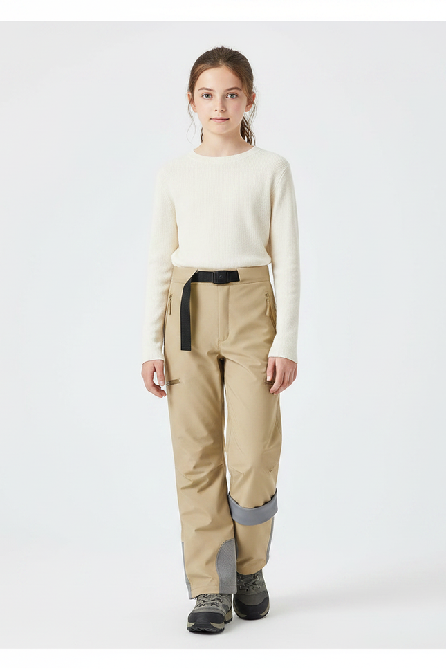 Pantalon Randonnée Beige Ceinturé Imperméable Enfant Hiver - Polyester