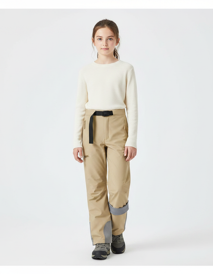 Pantalon Randonnée Beige Ceinturé Imperméable Enfant Hiver - Polyester