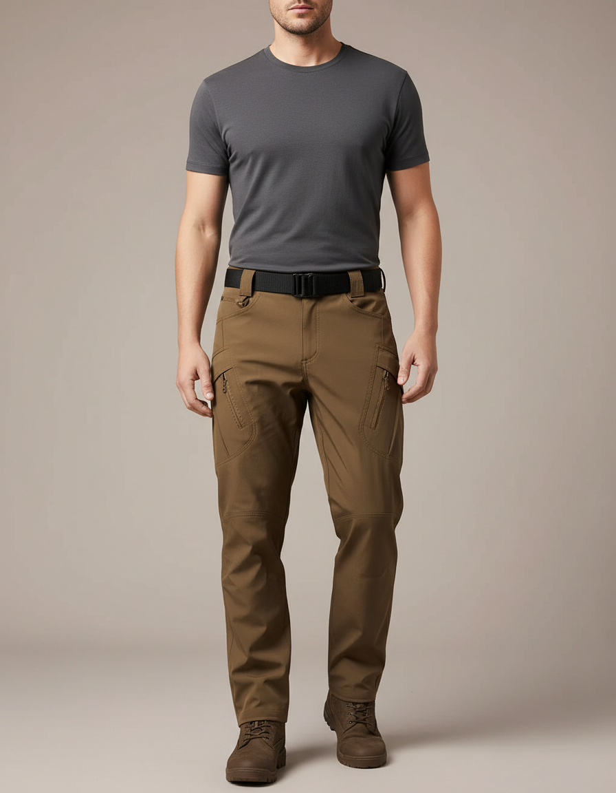 Pantalon Randonnée Marron Cargo Multi-Poches Homme - Polyester