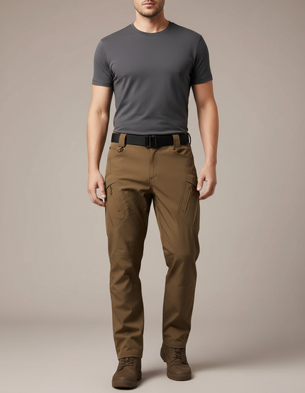 Pantalon Randonnée Marron Cargo Multi-Poches Homme - Polyester