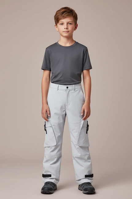 Pantalon Randonnée Gris Clair Cargo Enfant Imperméable - Polyester