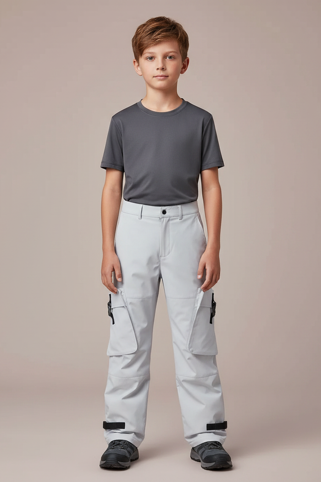 Pantalon Randonnée Gris Clair Cargo Enfant Imperméable - Polyester