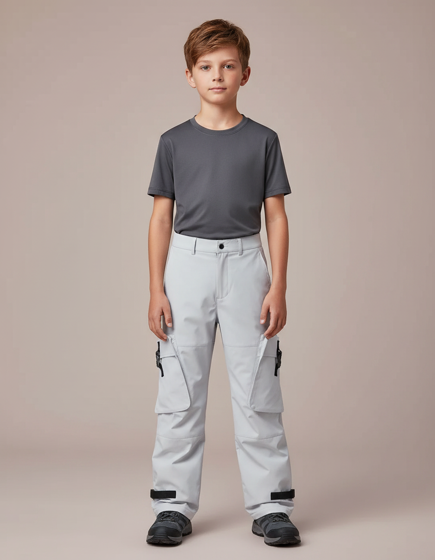 Pantalon Randonnée Gris Clair Cargo Enfant Imperméable - Polyester