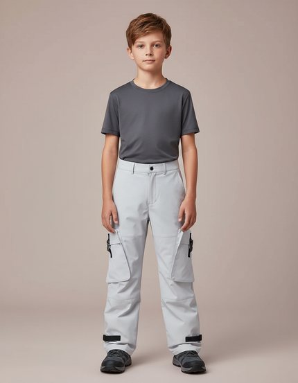 Pantalon Randonnée Gris Clair Cargo Enfant Imperméable - Polyester