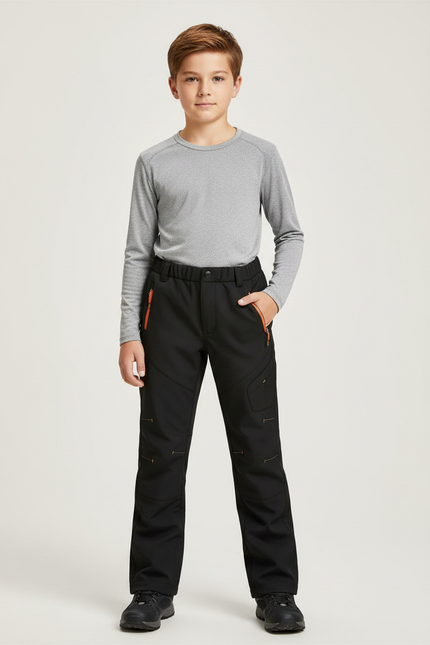 Pantalon Randonnée Noir Enfant Imperméable Confortable Élastiqué - Polyester