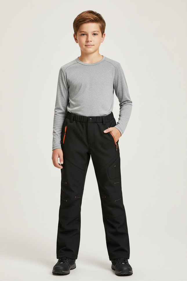 Pantalon Randonnée Noir Enfant Imperméable Confortable Élastiqué - Polyester