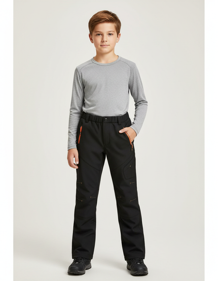 Pantalon Randonnée Noir Enfant Imperméable Confortable Élastiqué - Polyester