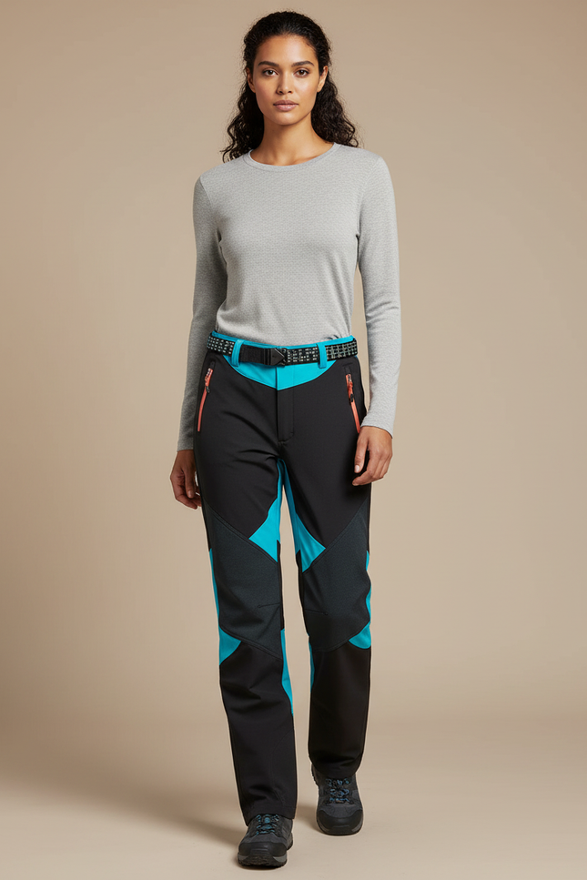 Pantalon Randonnée Noir Turquoise Softshell Épais Femme - Multicolore Polyester
