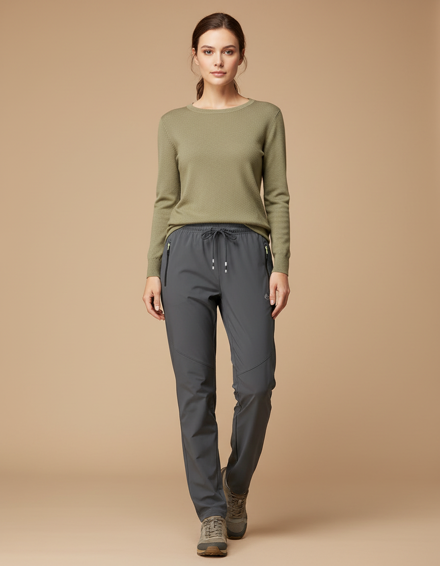 Pantalon Randonnée Gris Sport Léger Femme Cordon - Polyester