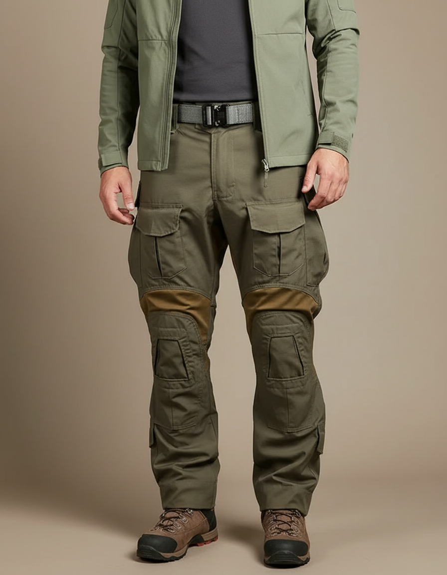 Pantalon Randonnée Kaki Homme Tactique Cargo Multi-Poches - Polyester