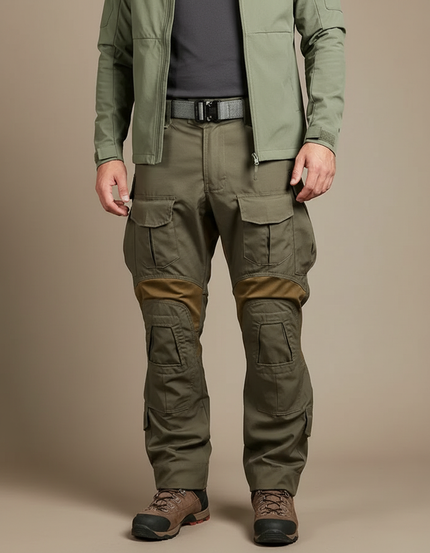 Pantalon Randonnée Kaki Homme Tactique Cargo Multi-Poches - Polyester
