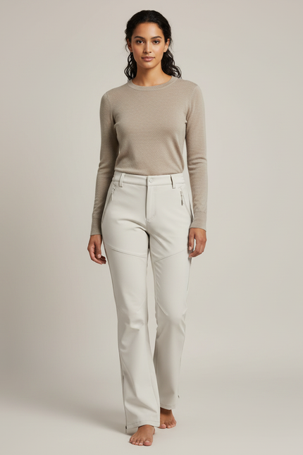 Pantalon Randonnée Beige Clair Coupe Droite Femme - Polyester