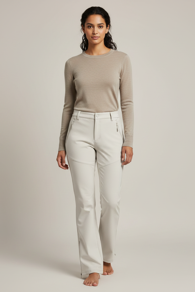 Pantalon Randonnée Beige Clair Coupe Droite Femme - Polyester
