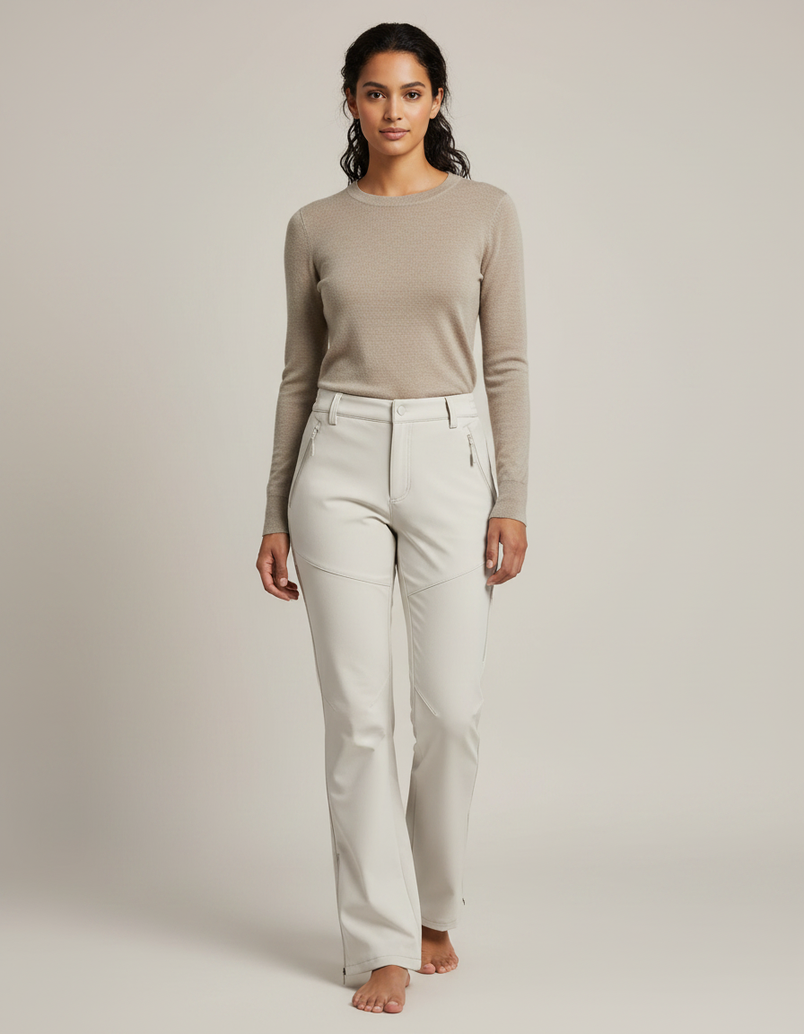 Pantalon Randonnée Beige Clair Coupe Droite Femme - Polyester