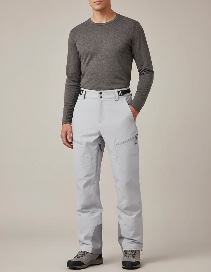 Pantalon Randonnée Gris Imperméable Coupe Droite Hiver - Polyester