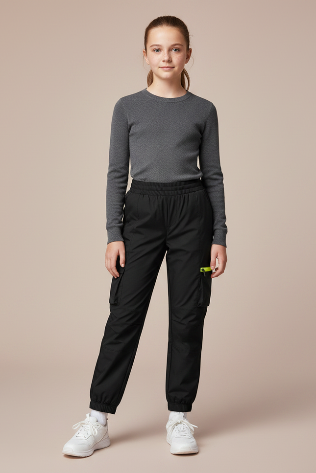 Pantalon Randonnée Noir Cargo Élastique Enfant - Polyester