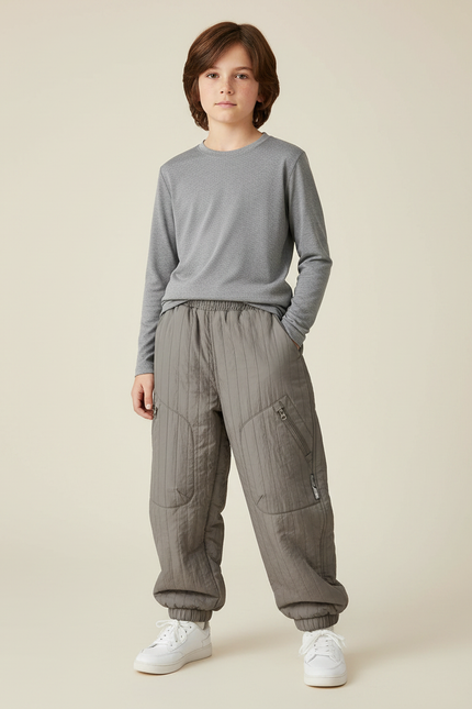Pantalon Randonnée Gris Matelassé Enfant Hiver Doublé - Polyester