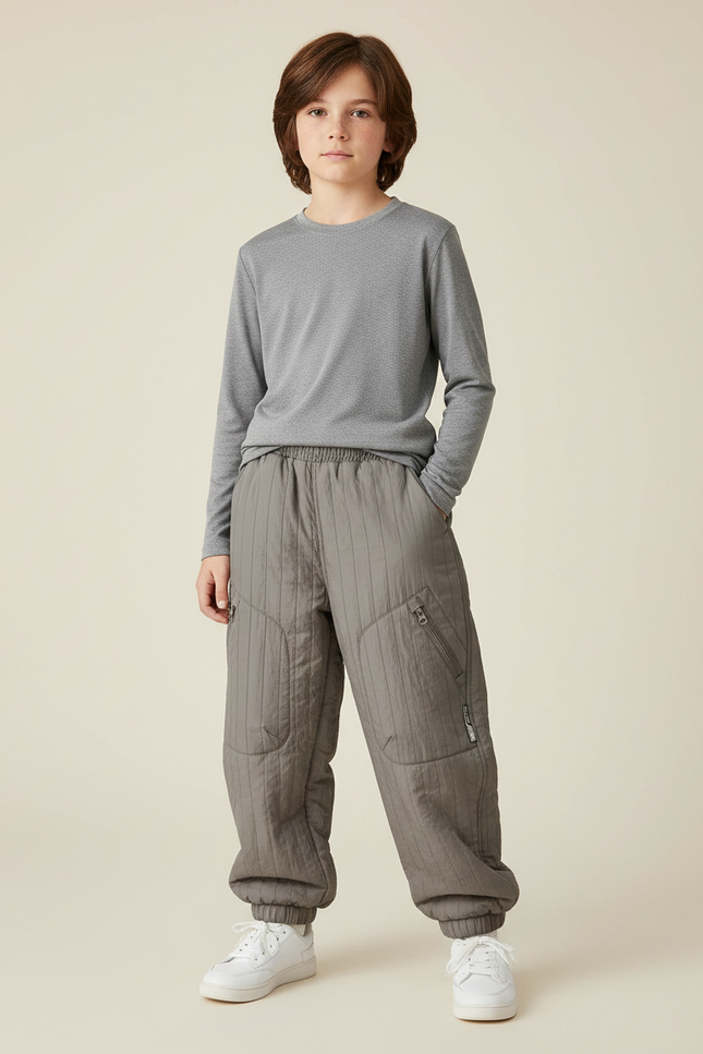 Pantalon Randonnée Gris Matelassé Enfant Hiver Doublé - Polyester