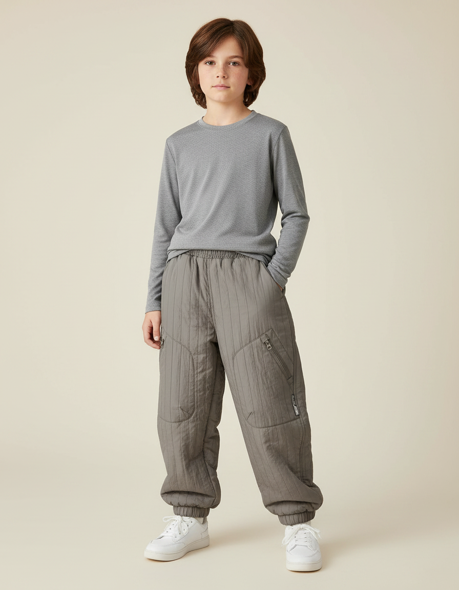 Pantalon Randonnée Gris Matelassé Enfant Hiver Doublé - Polyester