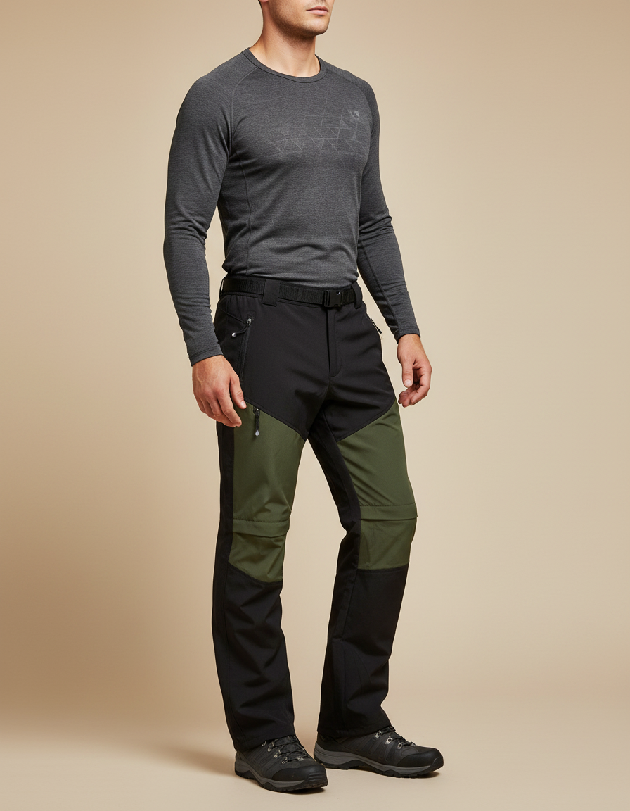 Pantalon Randonnée Noir Kaki Homme Léger Extensible Séchage Rapide - Polyester