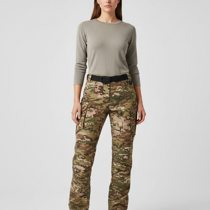 Pantalon Randonnée Camouflage Multipoches Ripstop Femme - Multicolore Polyester
