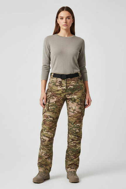 Pantalon Randonnée Camouflage Multipoches Ripstop Femme - Multicolore Polyester