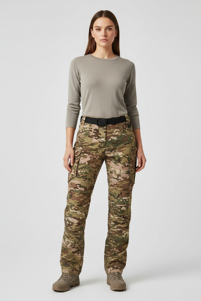 Pantalon Randonnée Camouflage Multipoches Ripstop Femme - Multicolore Polyester