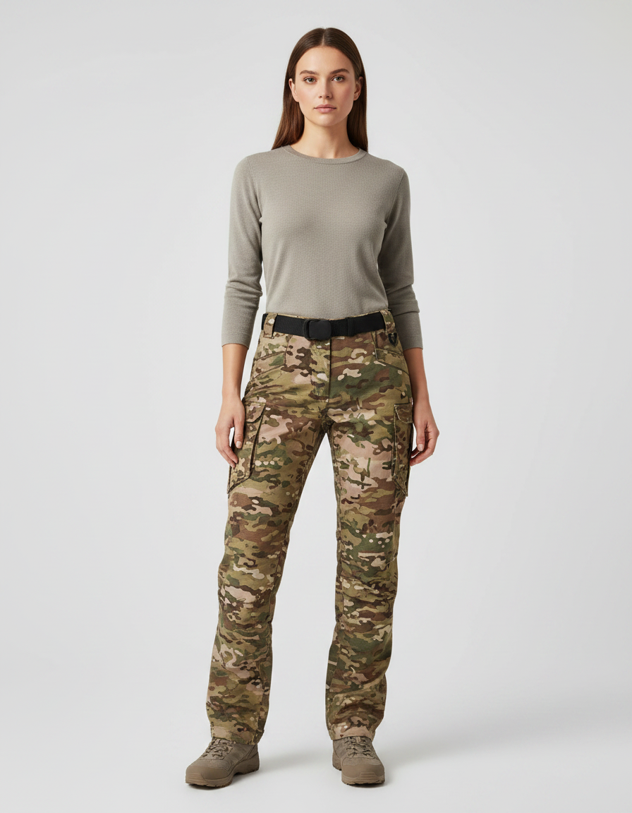 Pantalon Randonnée Camouflage Multipoches Ripstop Femme - Multicolore Polyester