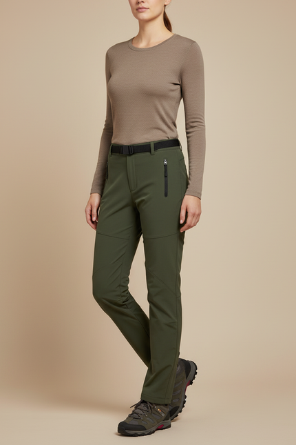 Pantalon Randonnée Femme Vert Militaire Softshell Chaud - Kaki Polyester