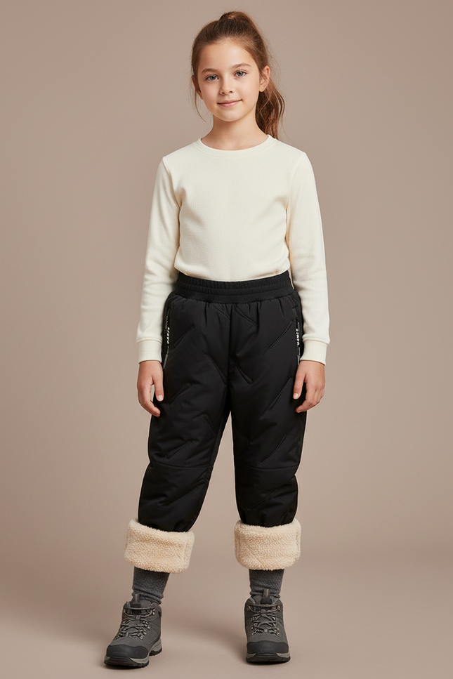 Pantalon Randonnée Noir Matelassé Élastique Chaud Enfant - Polyester