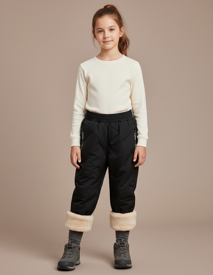 Pantalon Randonnée Noir Matelassé Élastique Chaud Enfant - Polyester