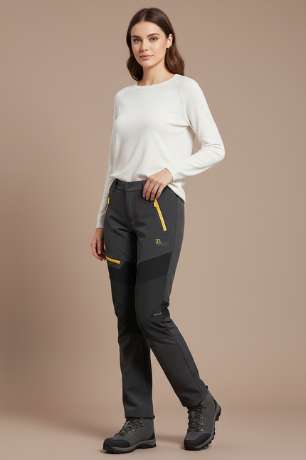 Pantalon Randonnée Gris Chaud Polaire Imperméable Femme - Polyester