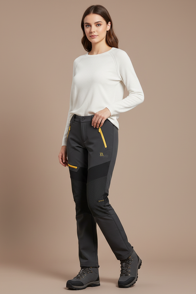 Pantalon Randonnée Gris Chaud Polaire Imperméable Femme - Polyester