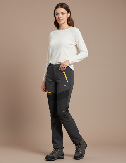 Pantalon Randonnée Gris Chaud Polaire Imperméable Femme - Polyester