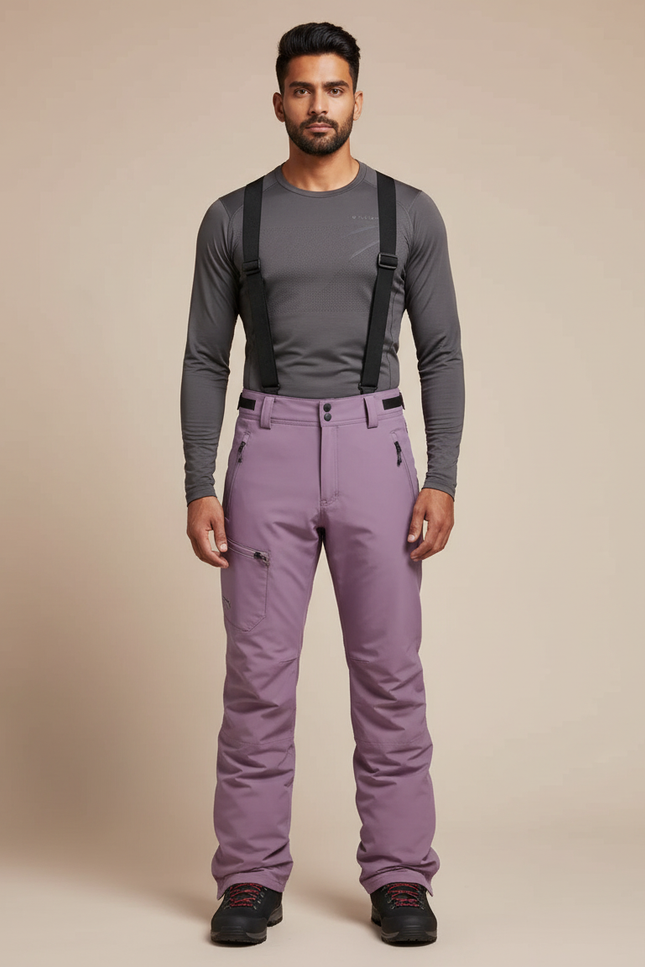 Pantalon Randonnée Violet Imperméable Bretelles Ski Homme - Polyester