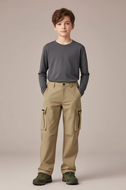 Pantalon Randonnée Beige Cargo Enfant Ample - Polyester