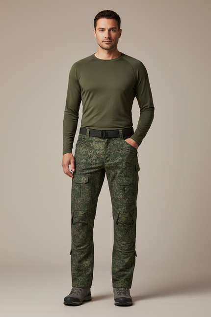 Pantalon Randonnée Camouflage Vert Multipoches Homme Tactique - Toile