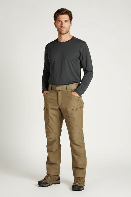 Pantalon Randonnée Kaki Homme Tactique Cargo Résistant - Polyester