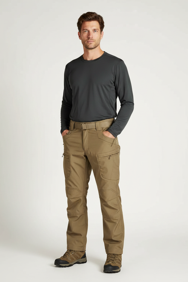 Pantalon Randonnée Kaki Homme Tactique Cargo Résistant - Polyester