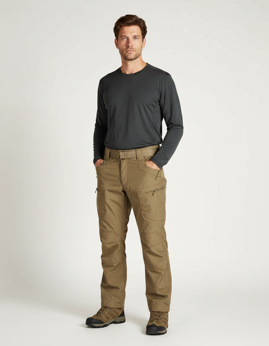 Pantalon Randonnée Kaki Homme Tactique Cargo Résistant - Polyester