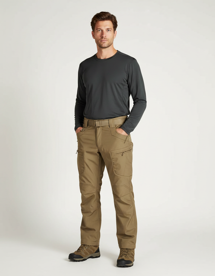 Pantalon Randonnée Kaki Homme Tactique Cargo Résistant - Polyester