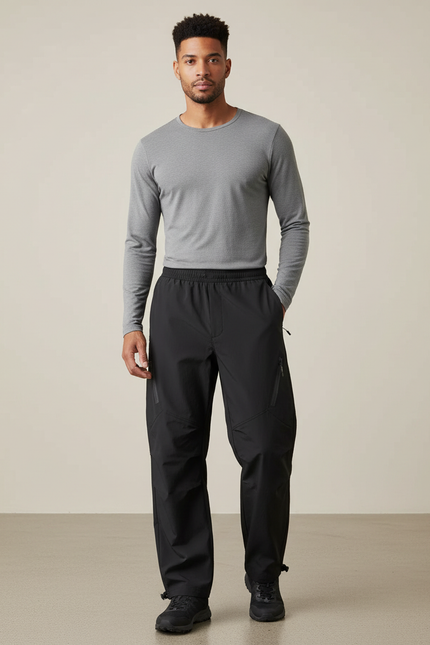 Pantalon Randonnée Noir Ample Imperméable Coupe-vent Polyvalent - Polyester