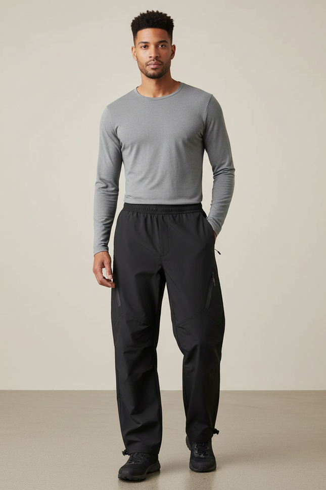Pantalon Randonnée Noir Ample Imperméable Coupe-vent Polyvalent - Polyester