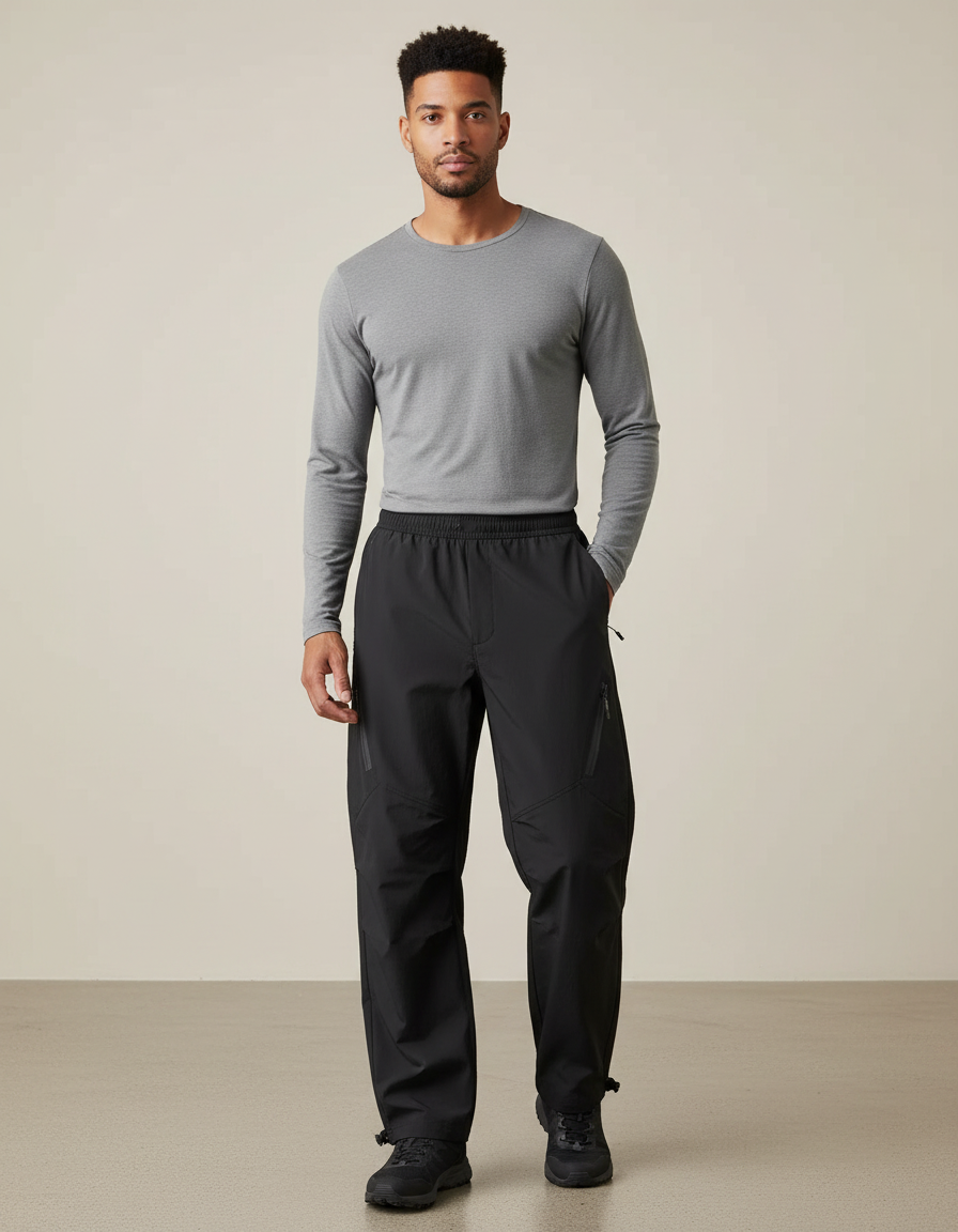 Pantalon Randonnée Noir Ample Imperméable Coupe-vent Polyvalent - Polyester