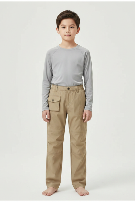 Pantalon Randonnée Kaki Cargo Enfant Léger - Polyester