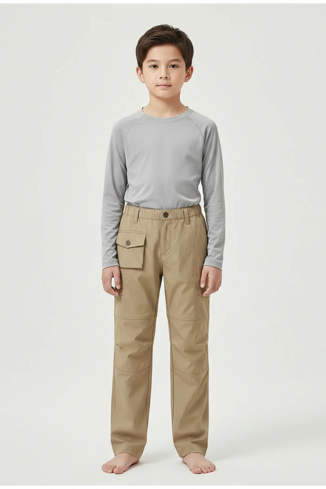 Pantalon Randonnée Kaki Cargo Enfant Léger - Polyester