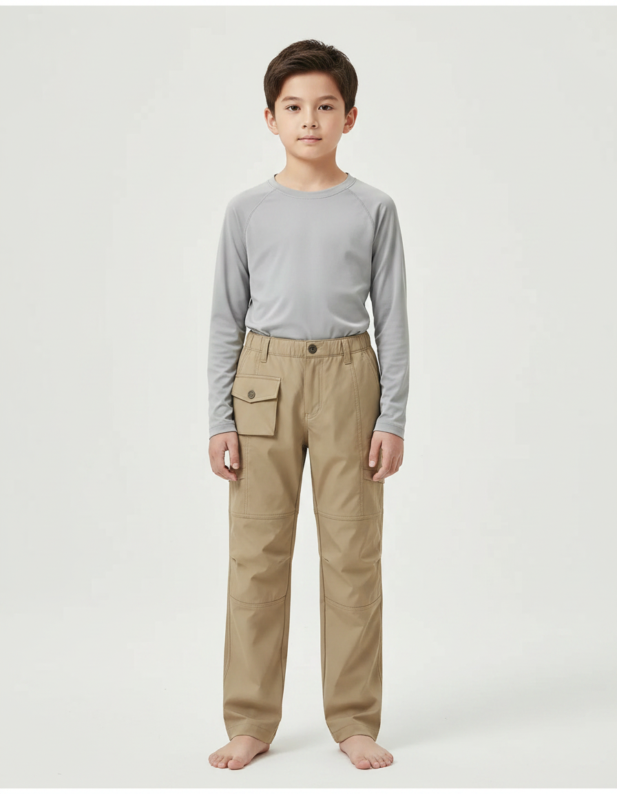 Pantalon Randonnée Kaki Cargo Enfant Léger - Polyester
